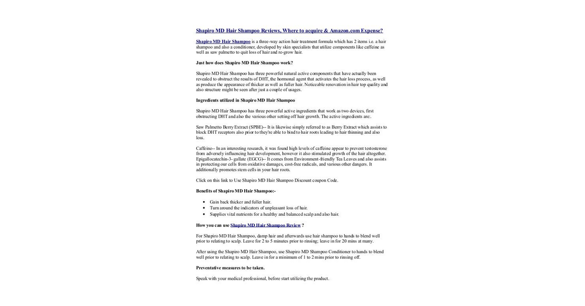 Shapiro md shampoo reviews deals