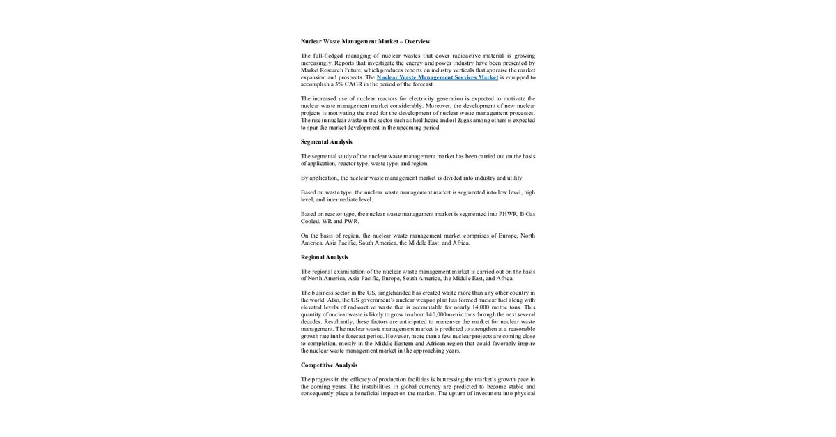 Energy and Power Nuclear Waste Management Services Market