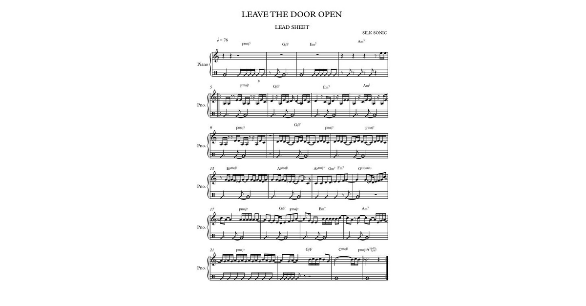 My first Publication Leave the door open lead sheet