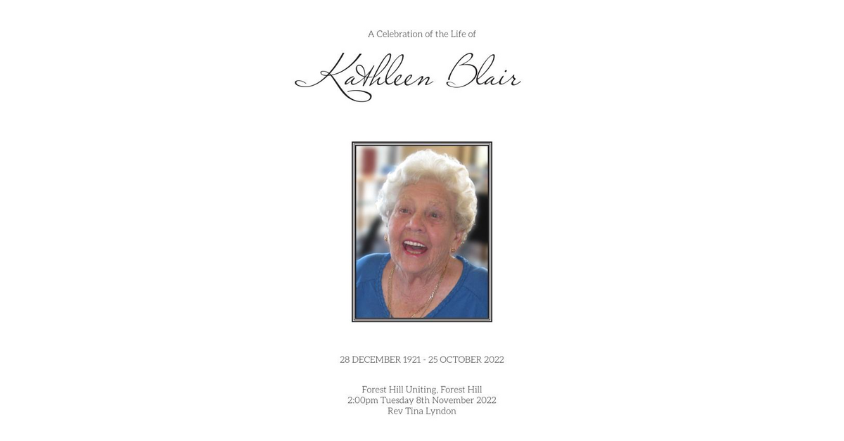 Kathleen Blair Order of Service Booklet